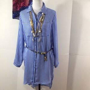 Chico’s blue/white striped button up tunic dress